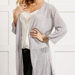 Suzanne Betro Gray Sheer Longline Open Cardigan - Size 3X/4X - NWT